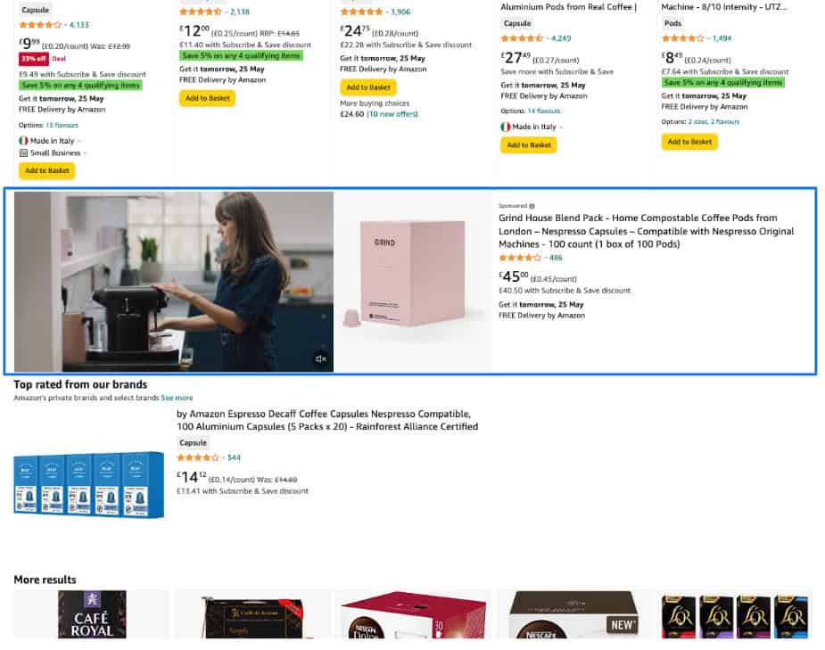 Amazon Product Search page showing Sponsored Products