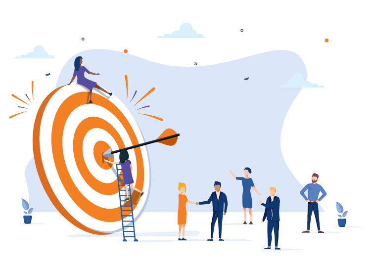 Illustration of a team of people Achieving their Goal