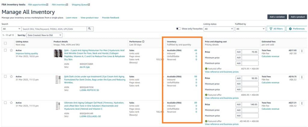 Manage Amazon Inventory Dashboard